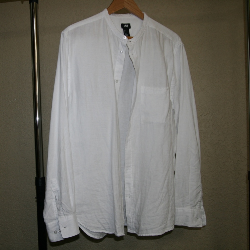 Banded Collar H&M White Cotton Shirt